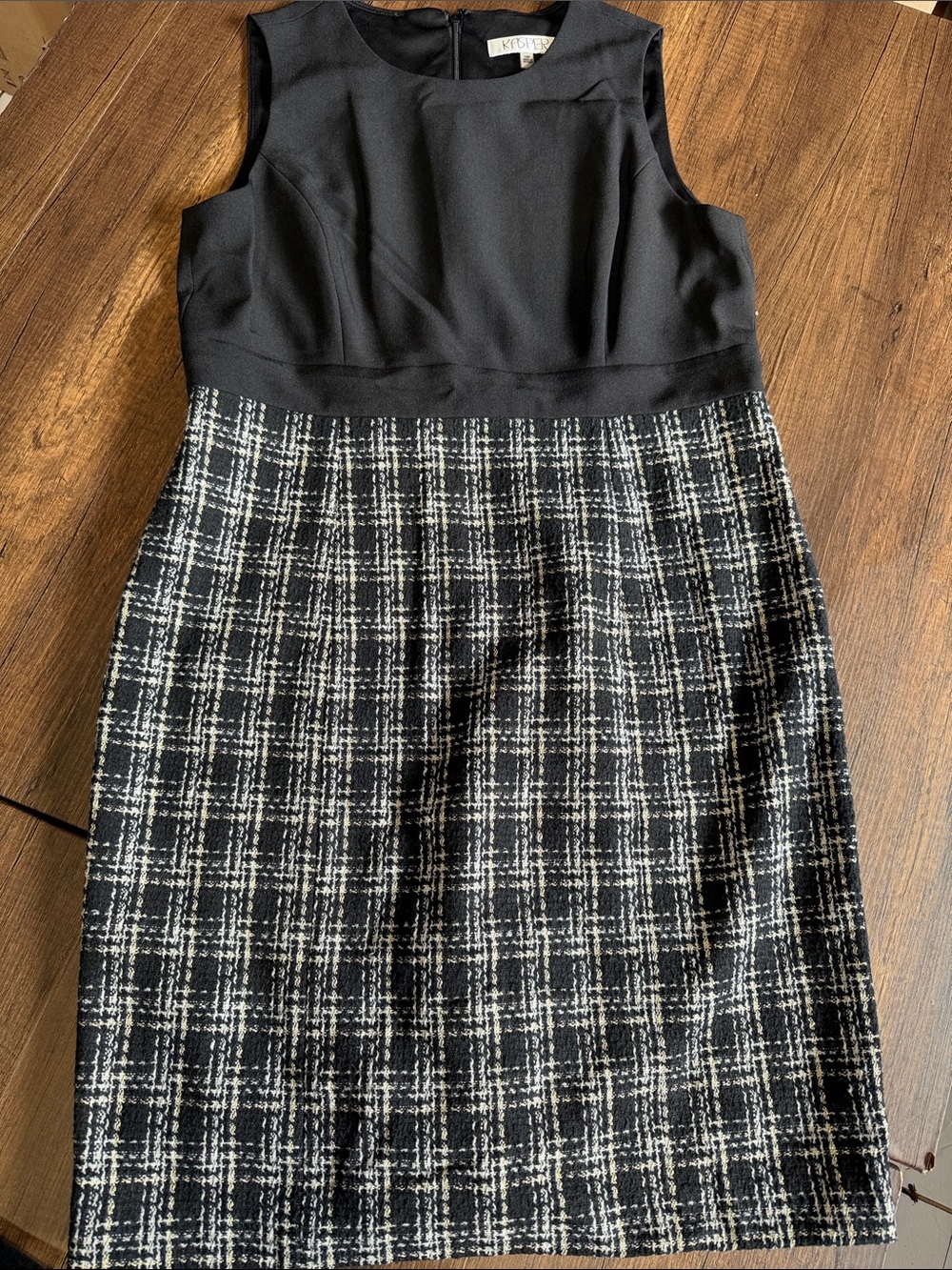 Kasper Black and White Tweed‎ Plaid Sheath Dress